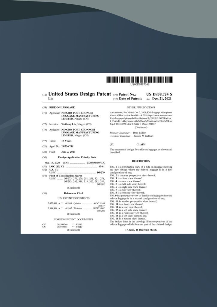 American Design Patent Ride On Luggage
