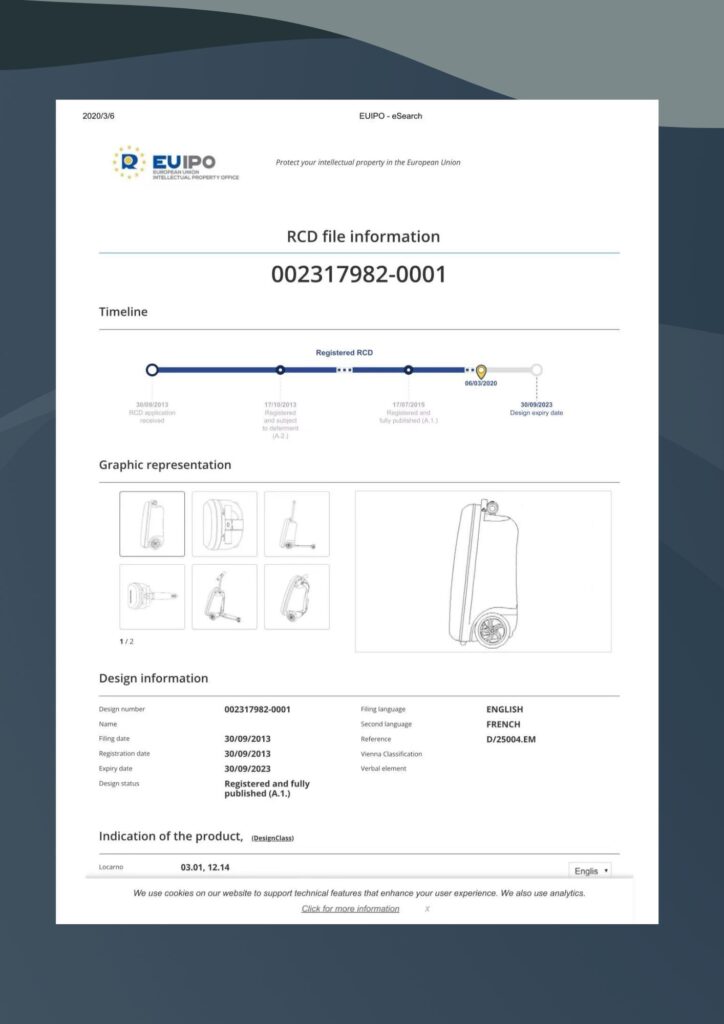 Scooter Luggage EUIPO Design Patent